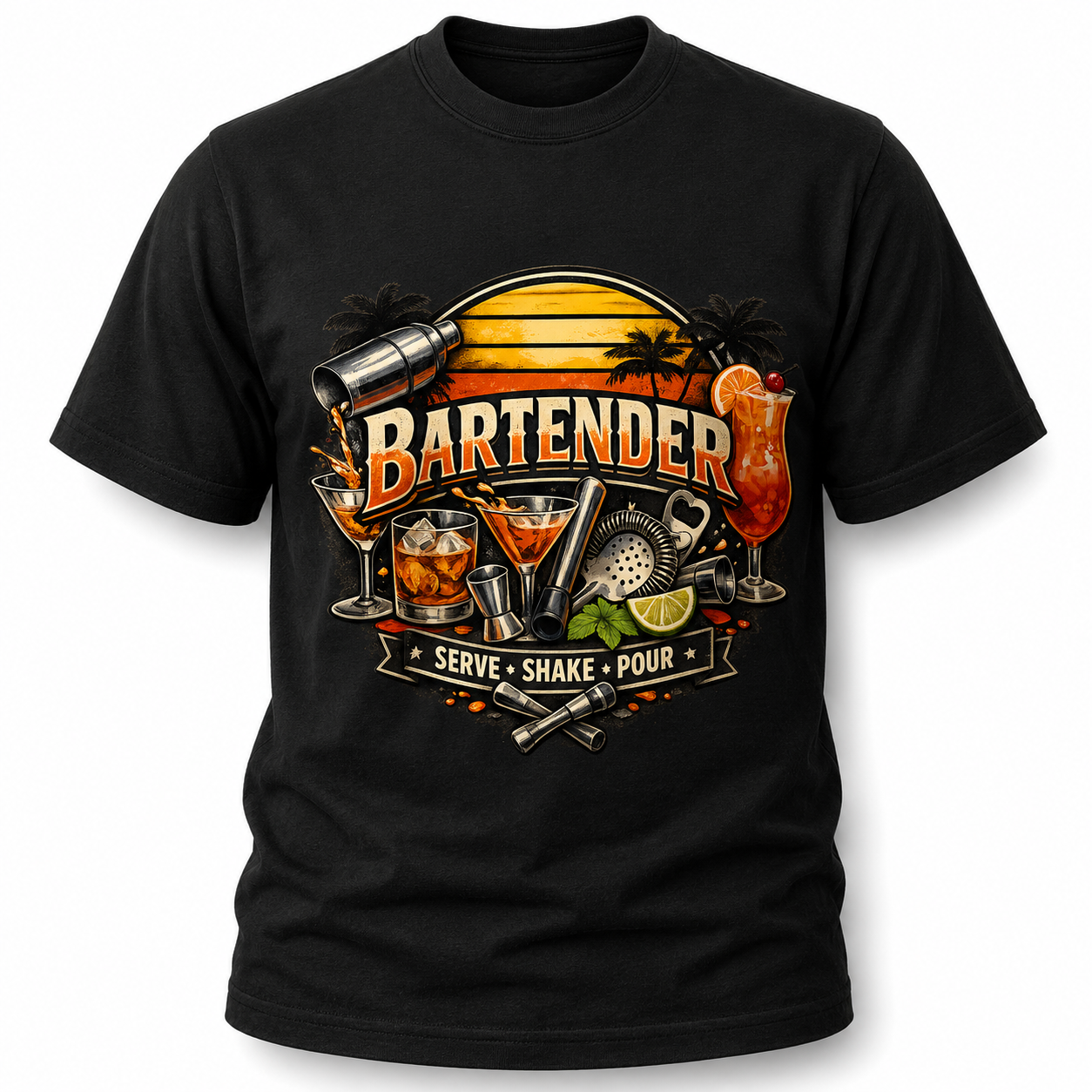 Bartender Serve Shake Pour Cocktail Graphic T-Shirt