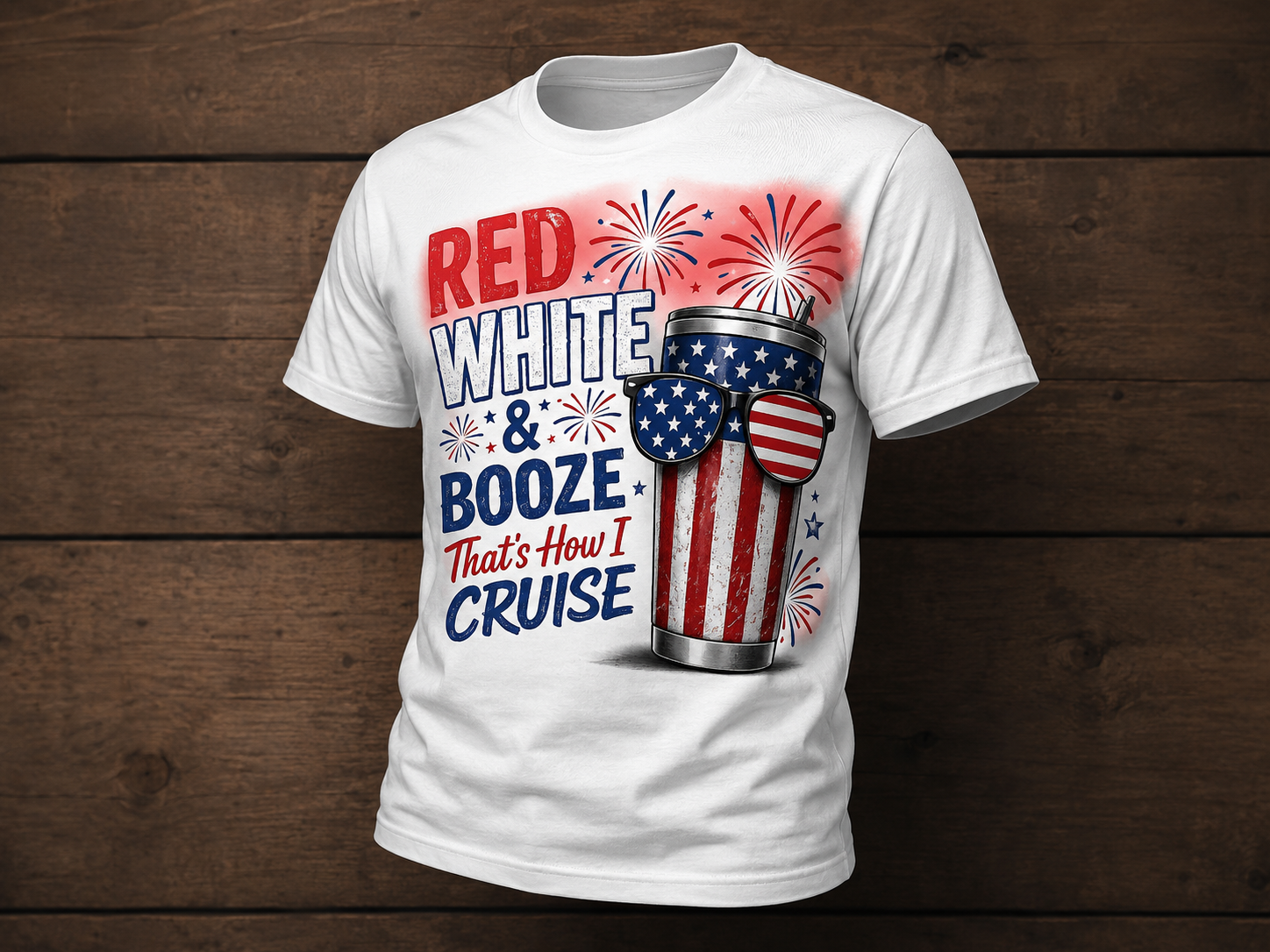 Red White & Booze That's How I Cruise Funny Patriotic Party T-Shirt