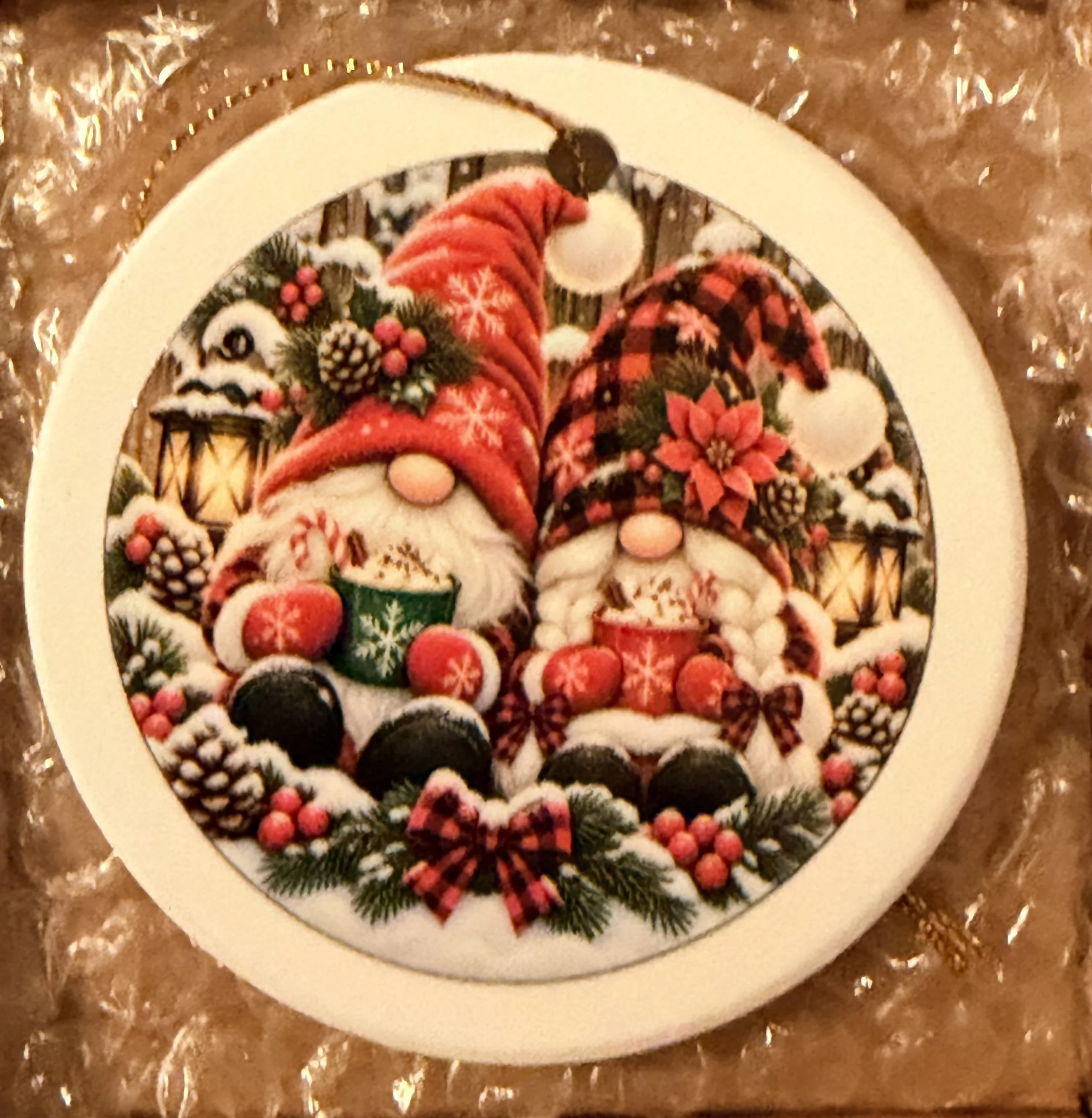 Cozy Christmas Gnomes with Hot Cocoa – Ceramic Christmas Ornament