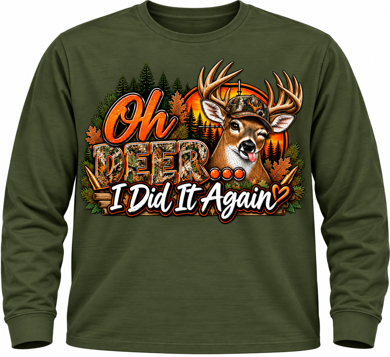 Olive Green Deer Hunting Graphic Tee.png