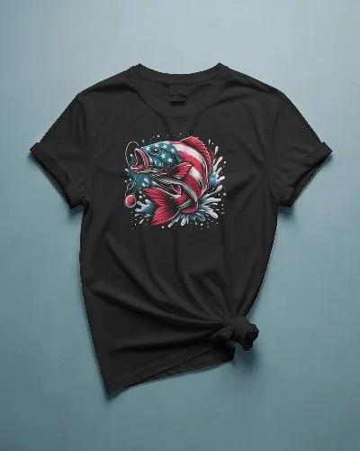 Patriotic American Flag Bass Fishing