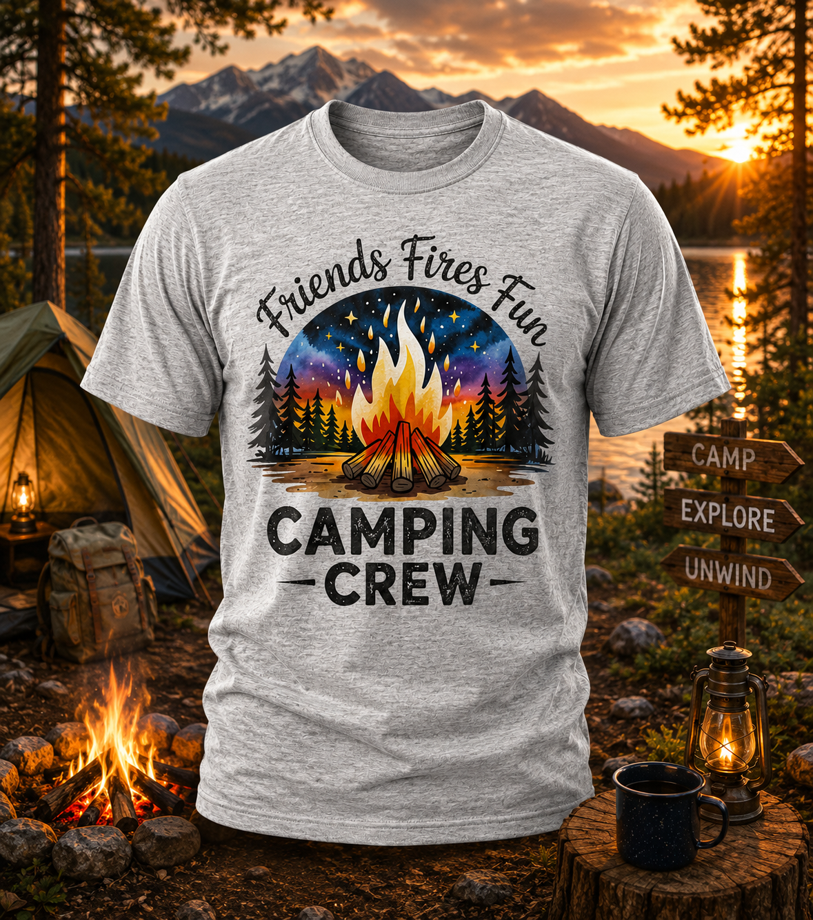 Campfire Nights Camping Crew Adult T-Shirt