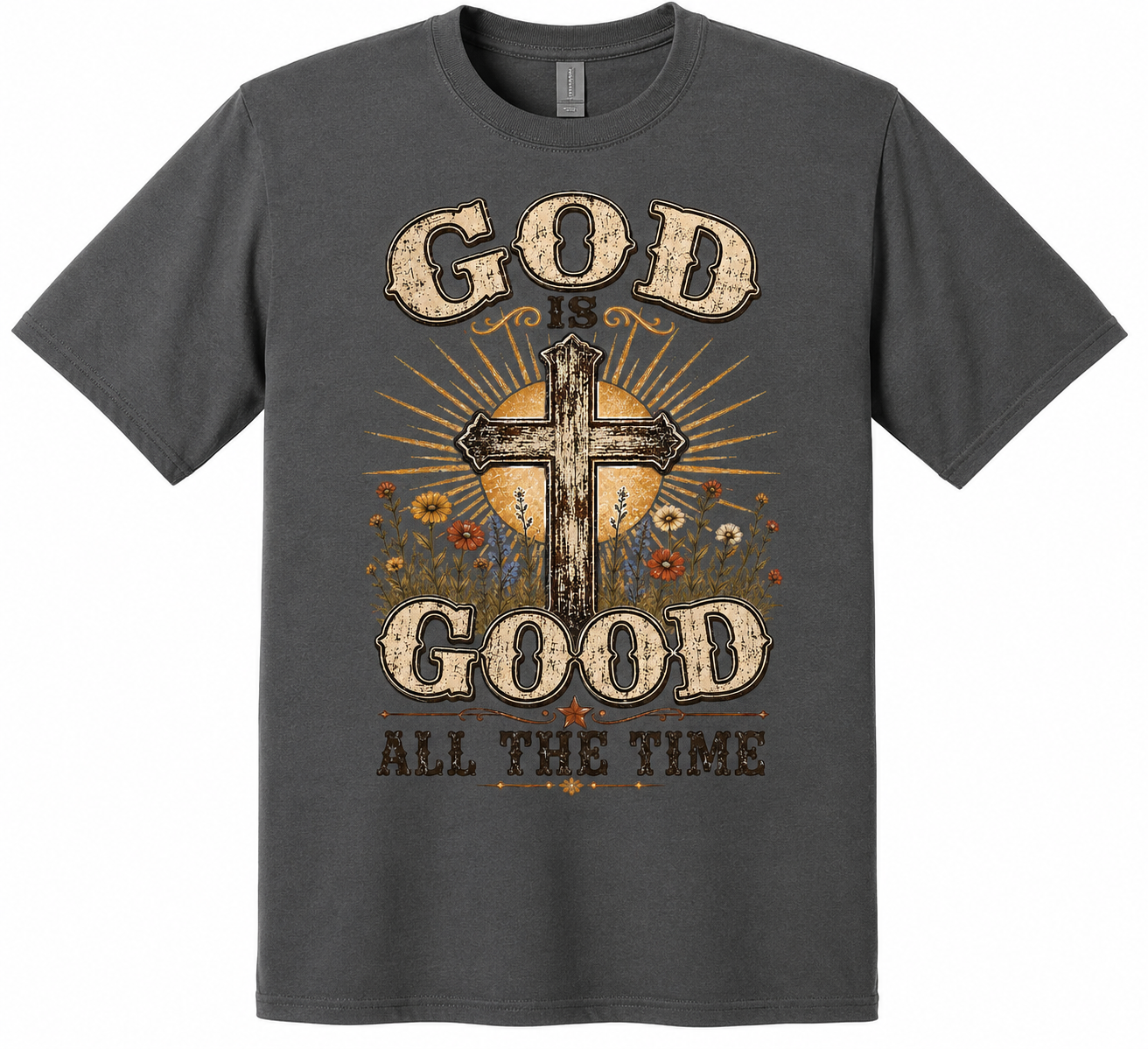 God Is Good All the Time Christian Cross & Floral T-Shirt