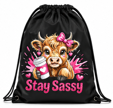 Stay Sassy Highland Cow Drawstring Bag | Cute Cow