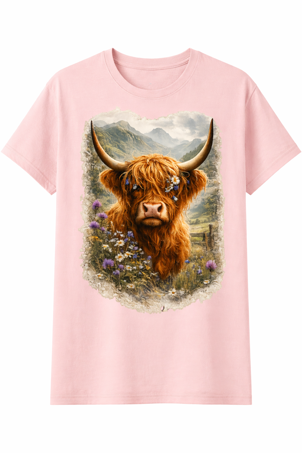 Floral Highland Cow Shirt – Rustic Cow  Adult T-Shirt