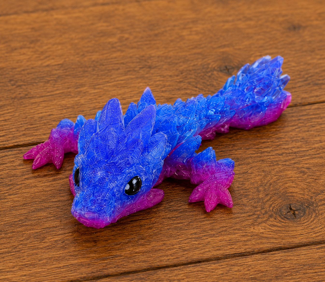 3D Printed Crystal Dragon – 4.4" Blue & Pink Articulated Dragon