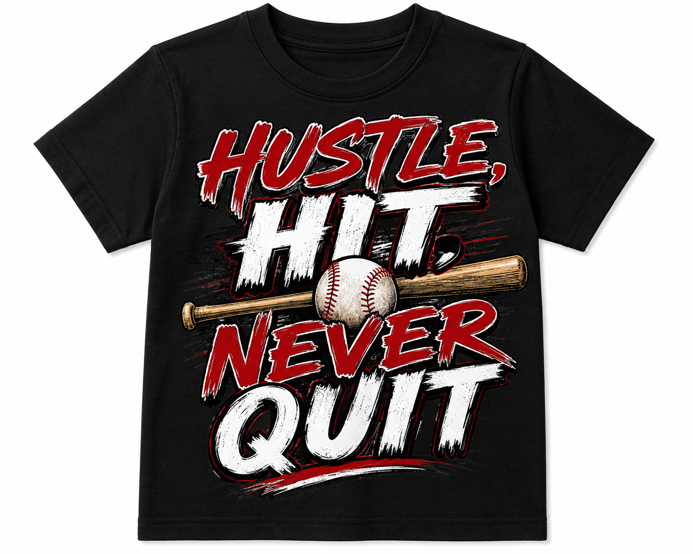 Hustle, Hit, Never Quit Youth Baseball T-Shirt