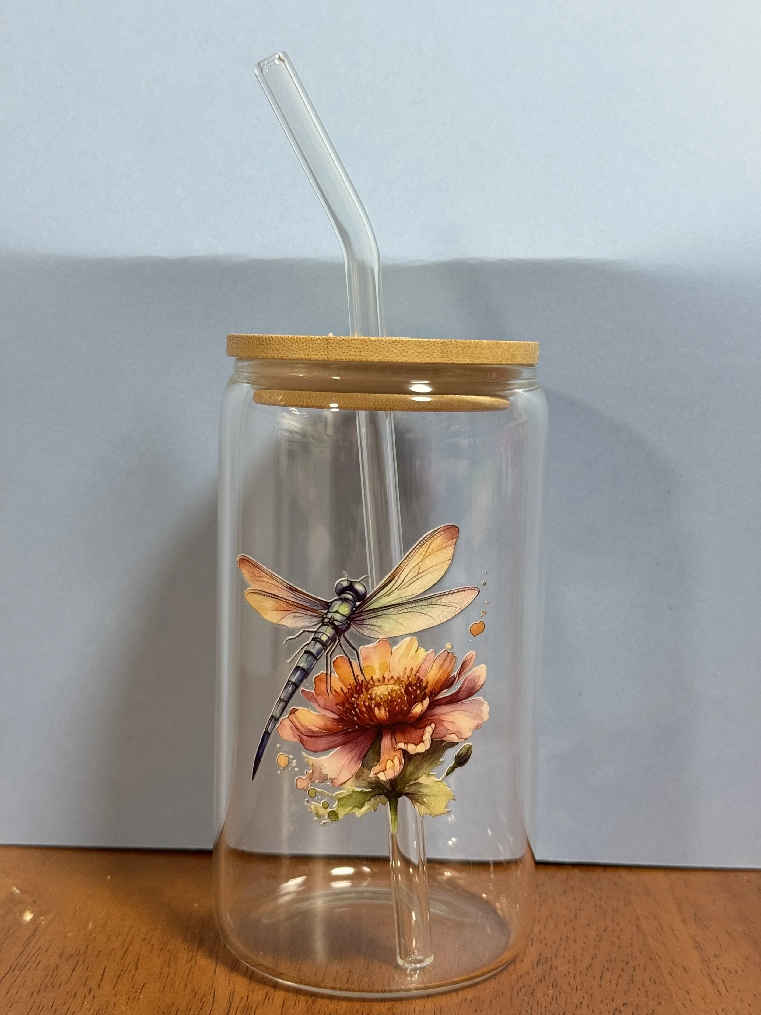 Dragonfly Bloom Glass Cup