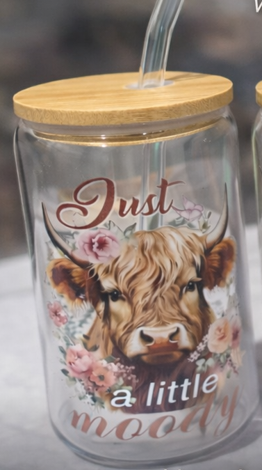 Just a Little Moody – Highland Cow Glass Cup