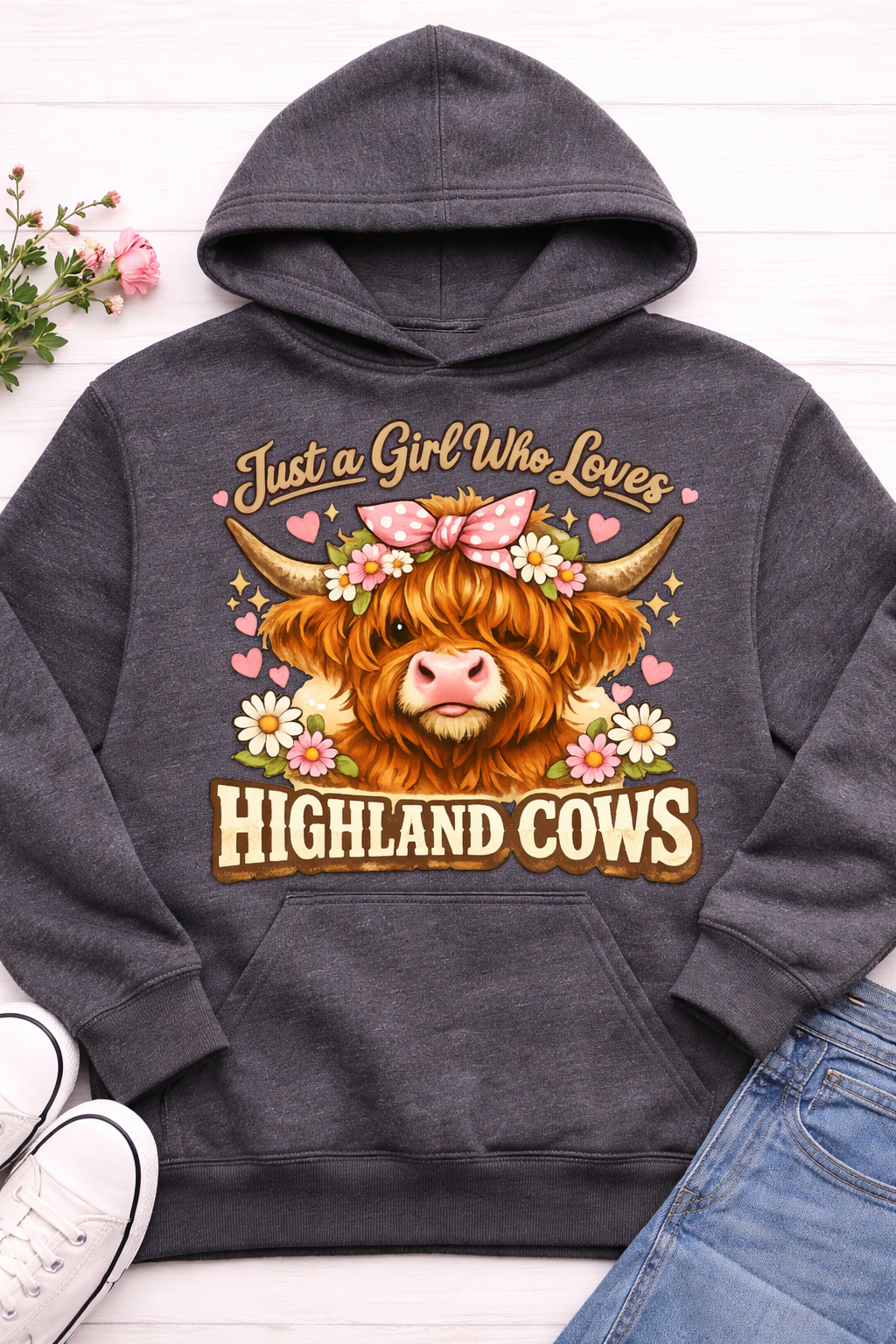 Highland Cow Charm Adult Hoodie