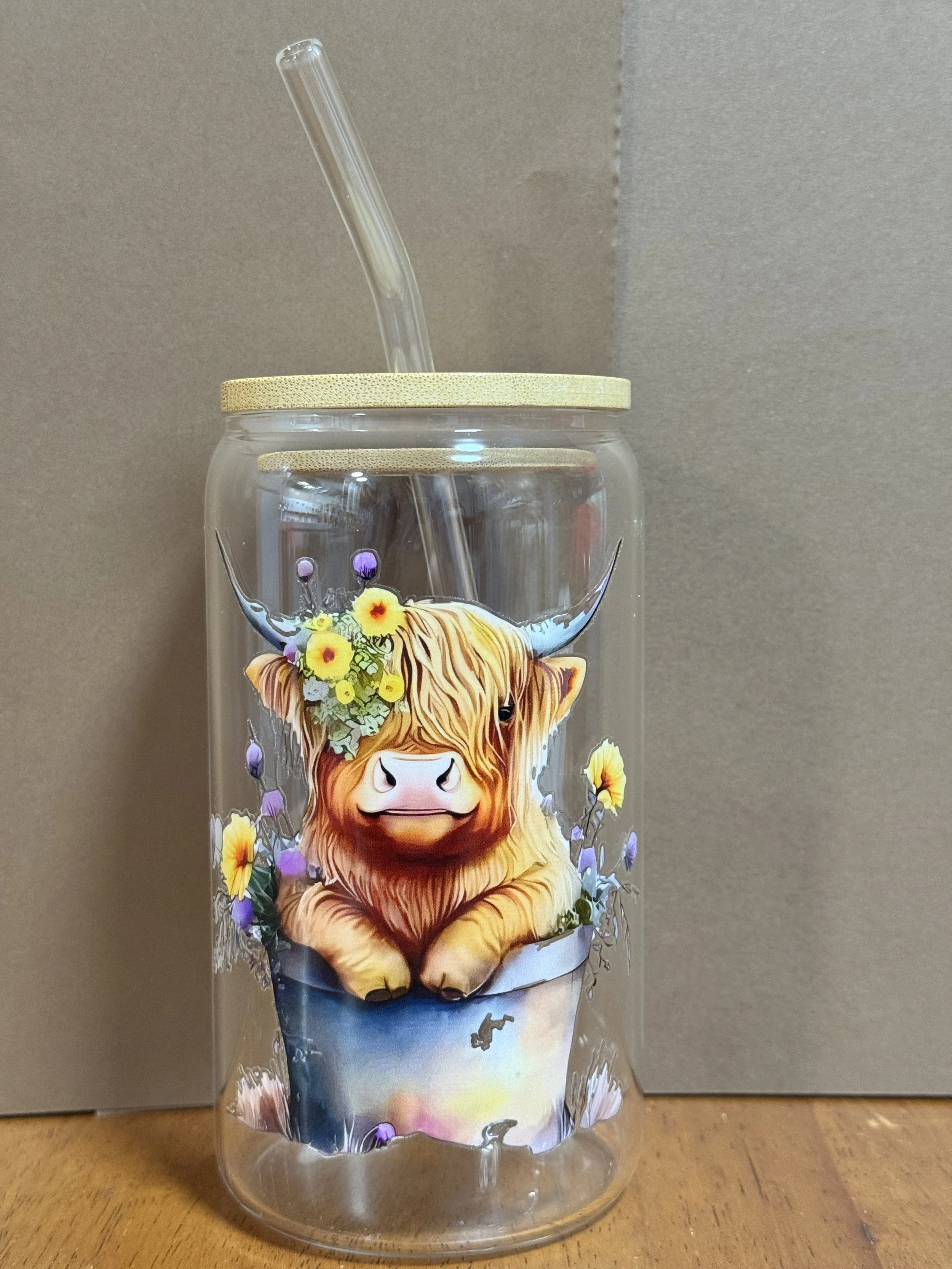 Highland Cow Flower Pot Glass Cup