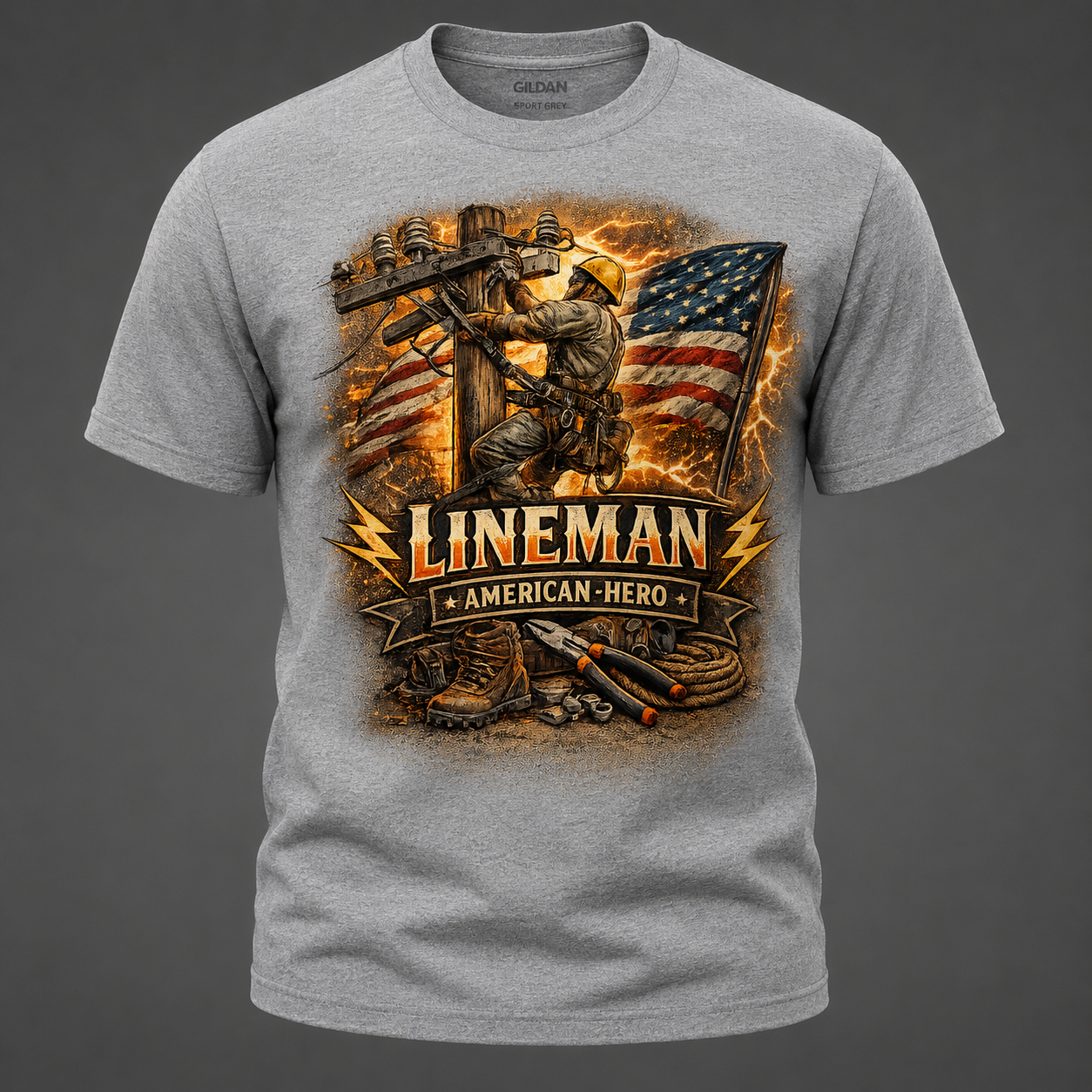 Lineman American Hero Adult T-Shirt