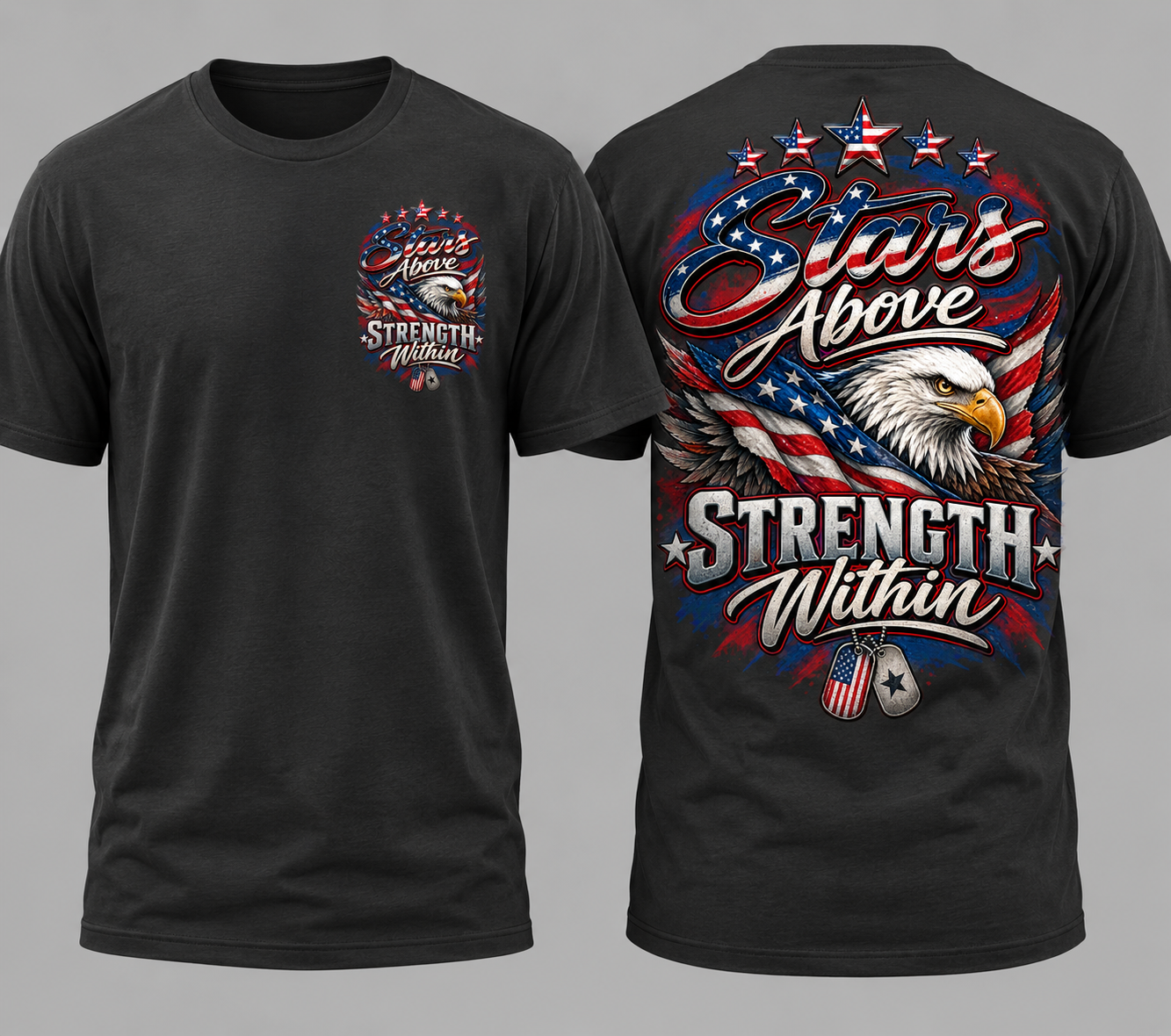 Stars Above, Strength Within – Patriotic Eagle Military T-Shirt