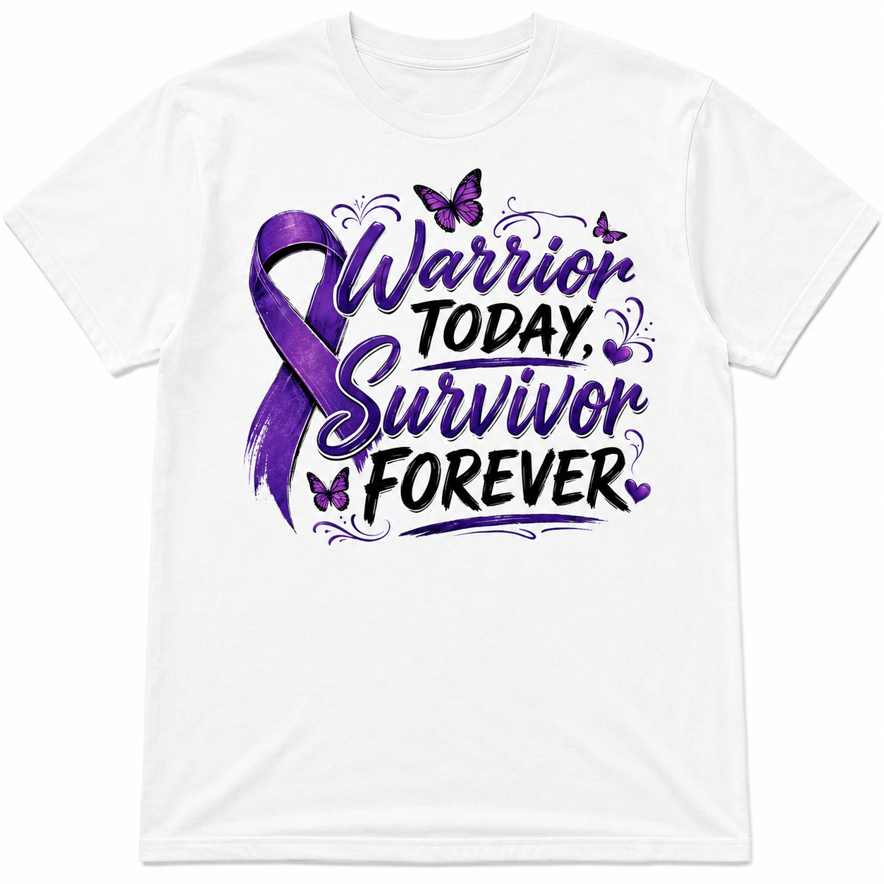 Warrior Today Survivor Forever – Purple Cancer Awareness T-Shirt
