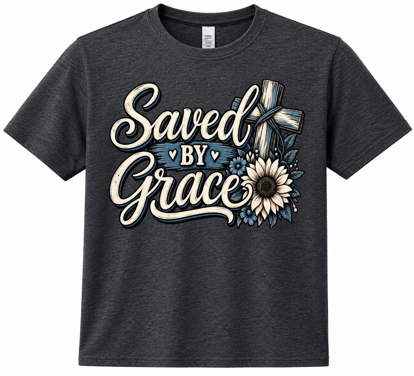 Saved by Grace Christian Cross & Sunflower T-Shirt