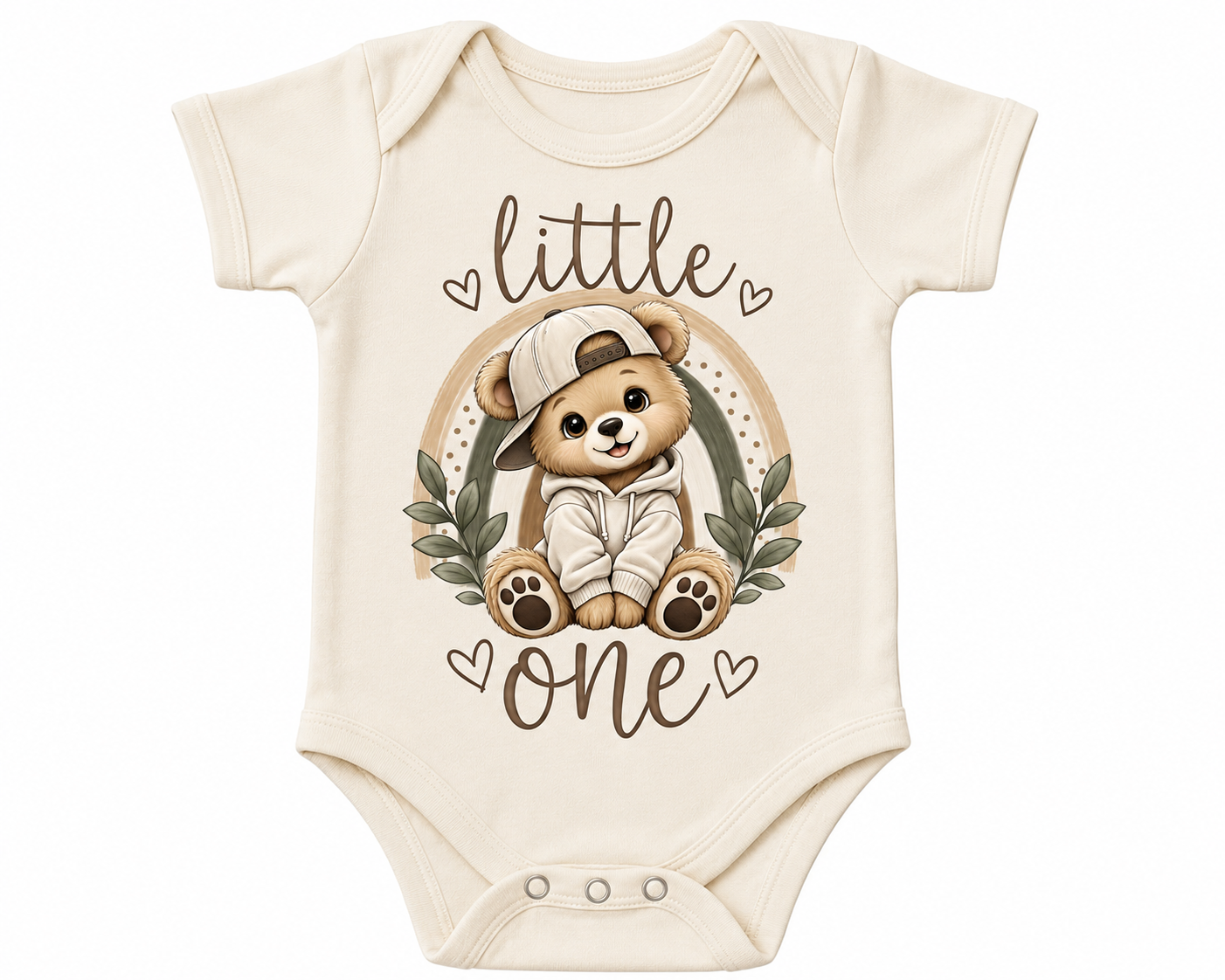 Little One Neutral Teddy Bear Baby Onesie