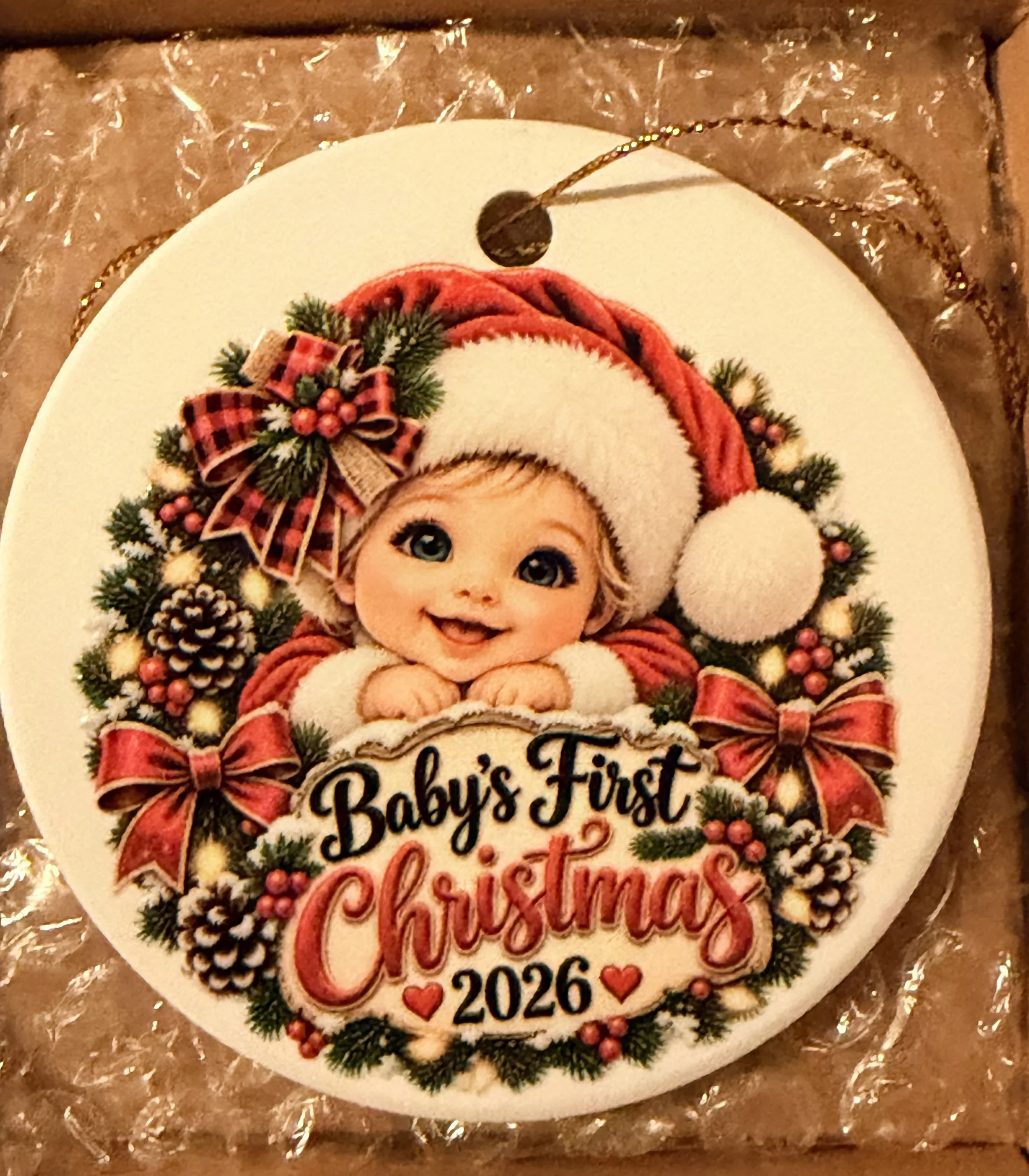 Baby's First Christmas 2026 – Sweet Baby Girl Ceramic Keepsake Ornament