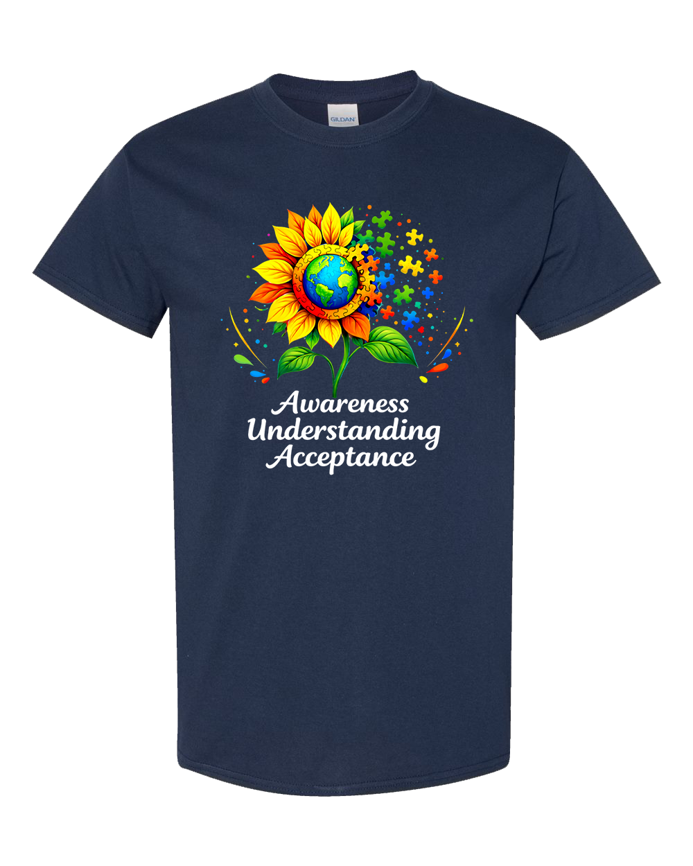 Autism Awareness Sunflower Adult T-Shirt – Awareness Understanding Acceptance