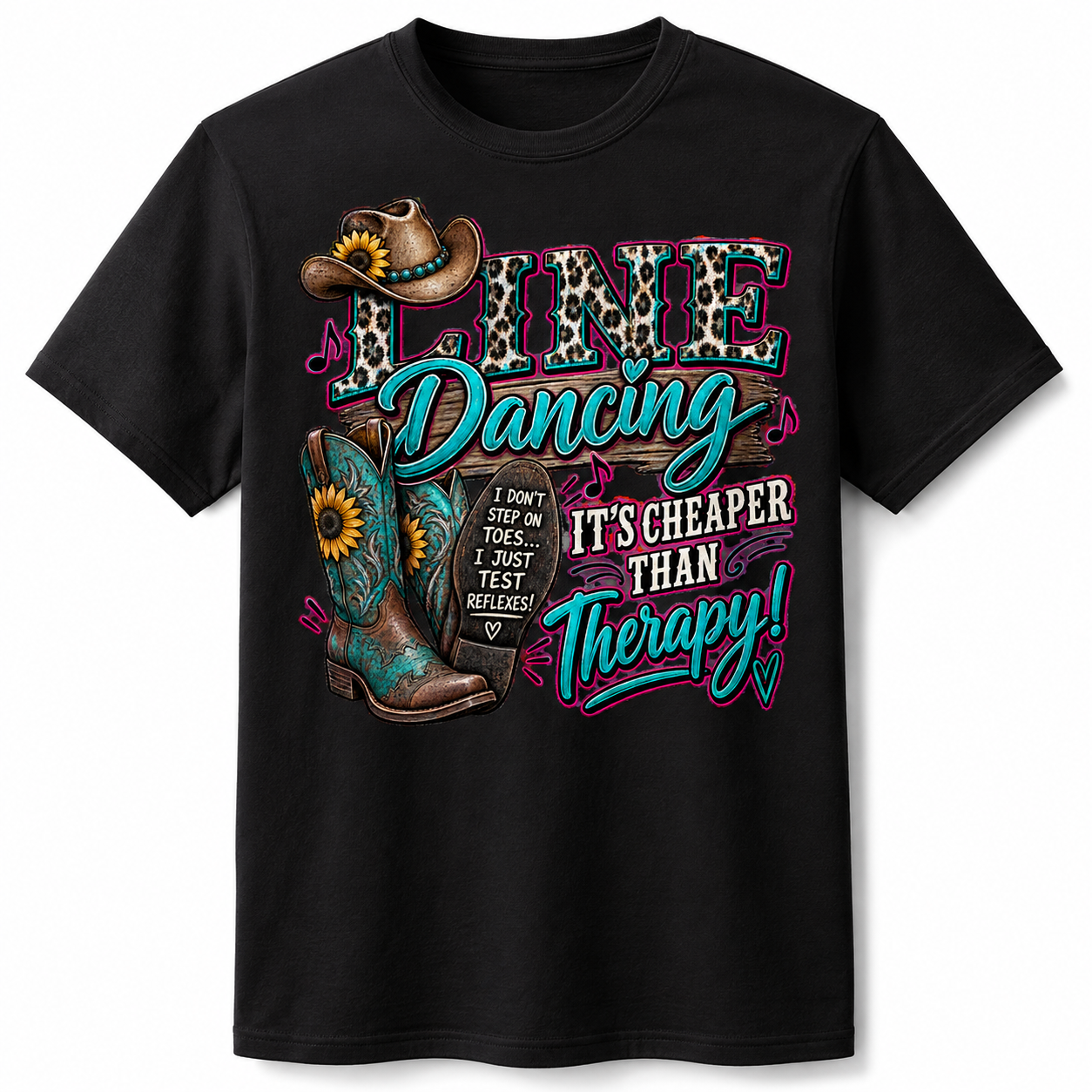 Line Dancing – It’s Cheaper Than Therapy Western Cowgirl T-Shirt