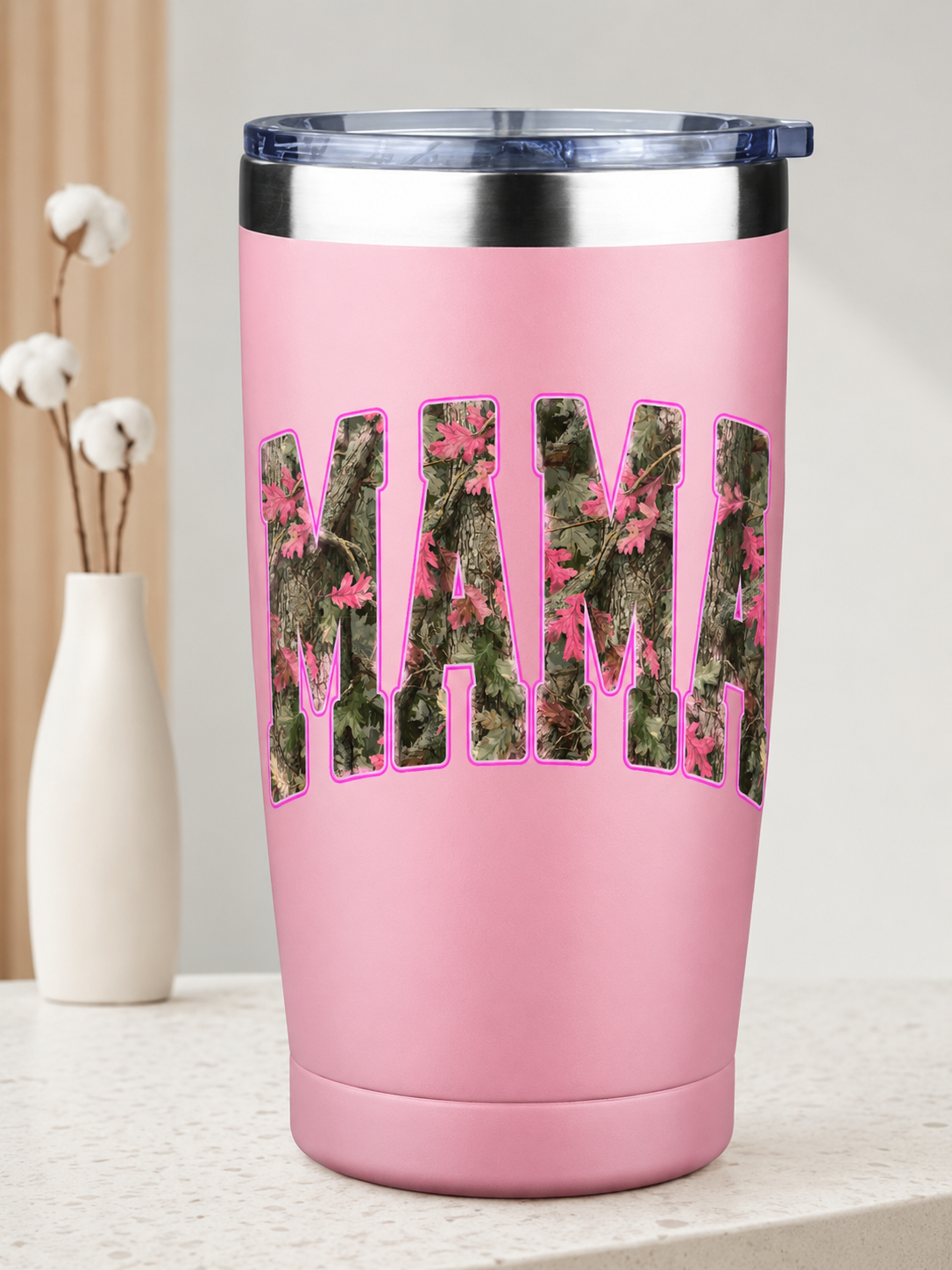 Pink Camo MAMA 20 oz Stainless Steel Tumbler with Lid