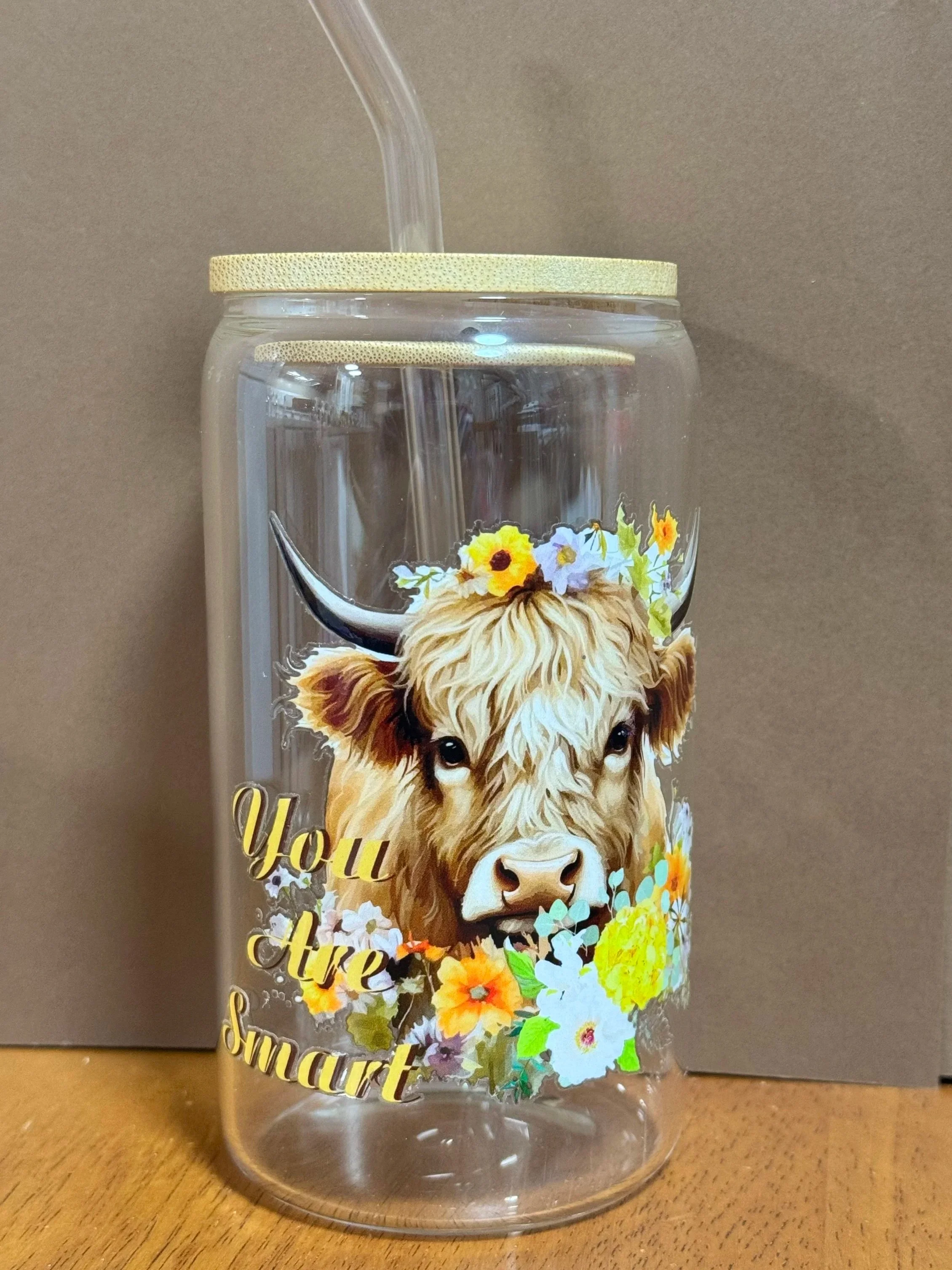 You Are Smart – Highland Cow Glass Cup