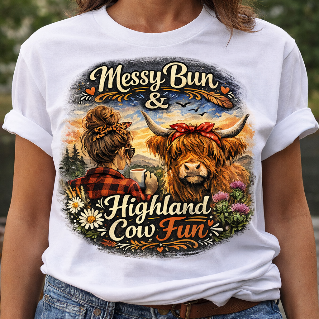 Messy Bun & Highland Cow Fun