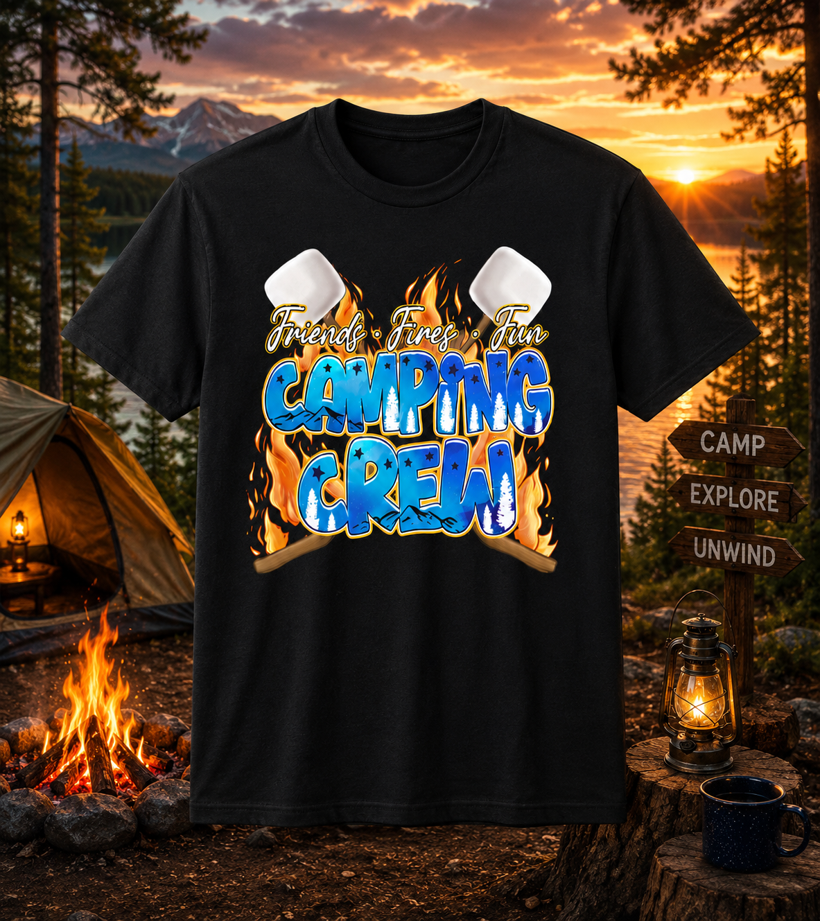 Friends • Fires • Fun Camping Crew Adult T-Shirt
