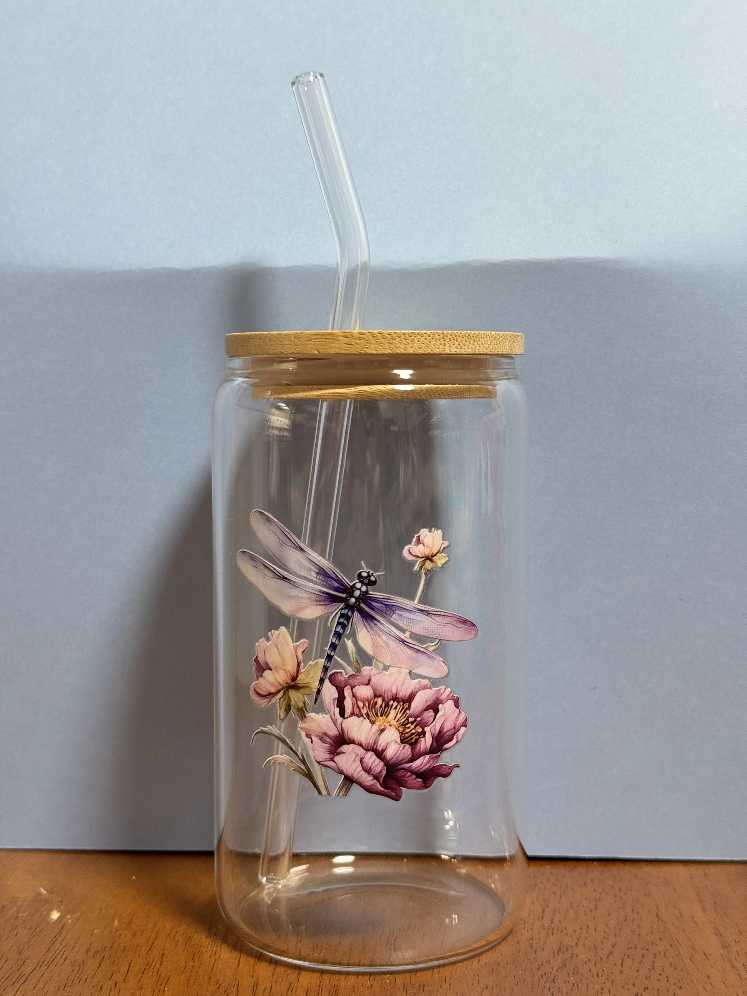 Blush Dragonfly Bloom Glass Cup