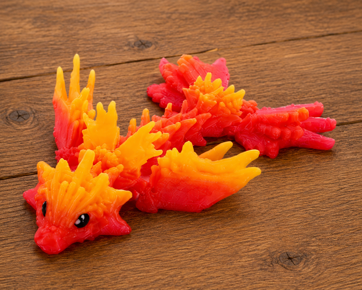 3D Printed Fire Crystal Dragon – 4.4" Red & Gold Articulated Dragon