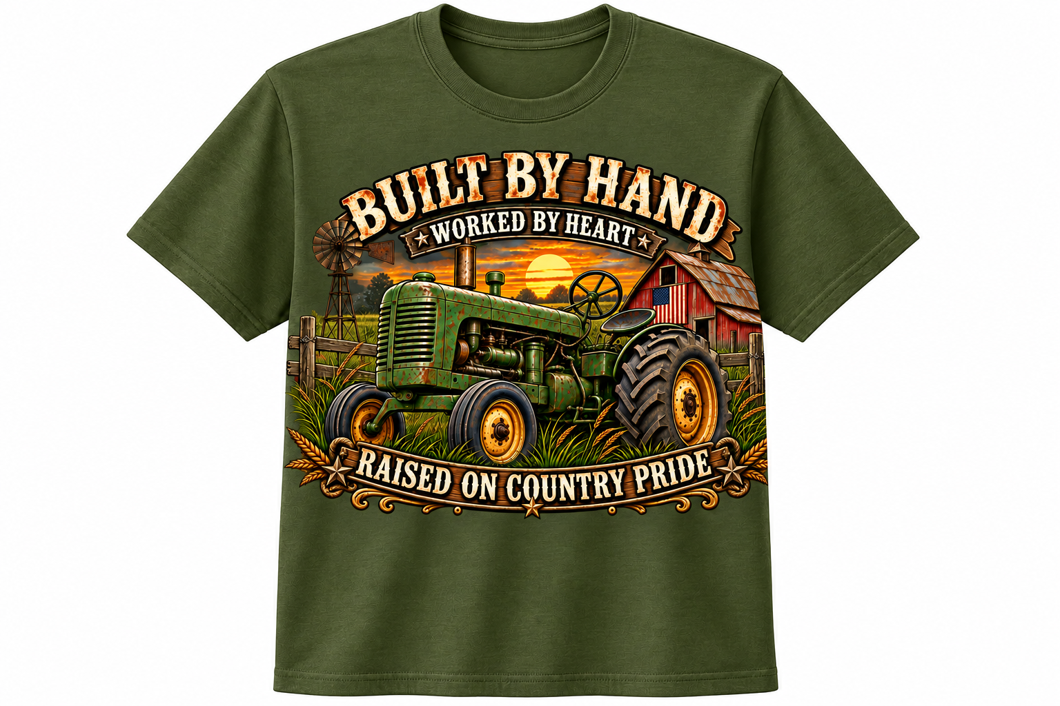 Built by Hand, Worked by Heart – Raised on Country Pride Tractor T-Shirt