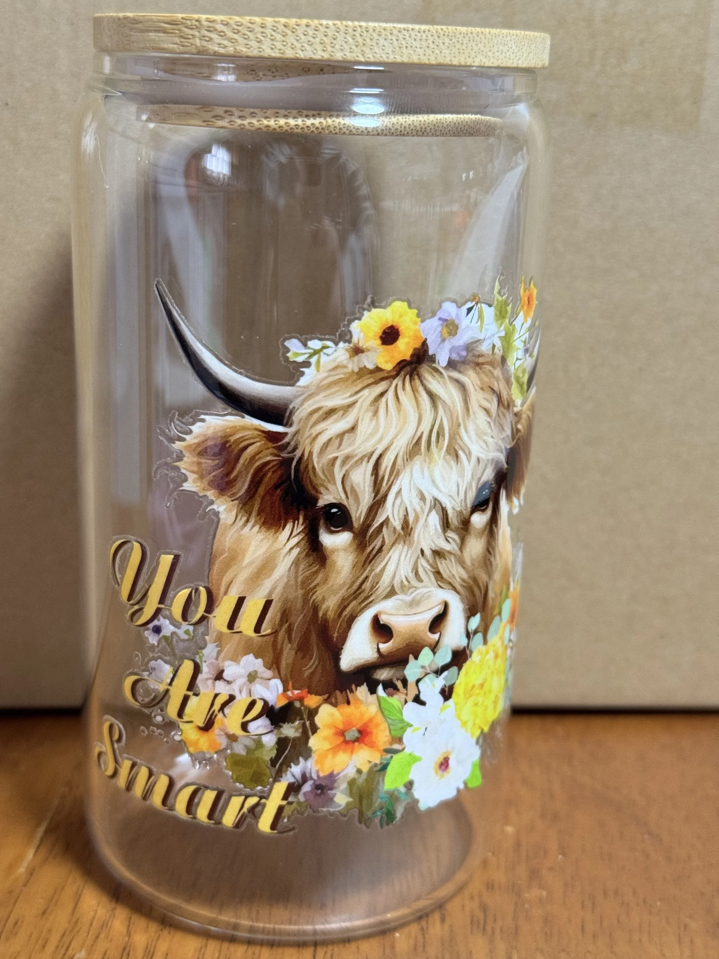 You Are Smart – Highland Cow Glass Cup