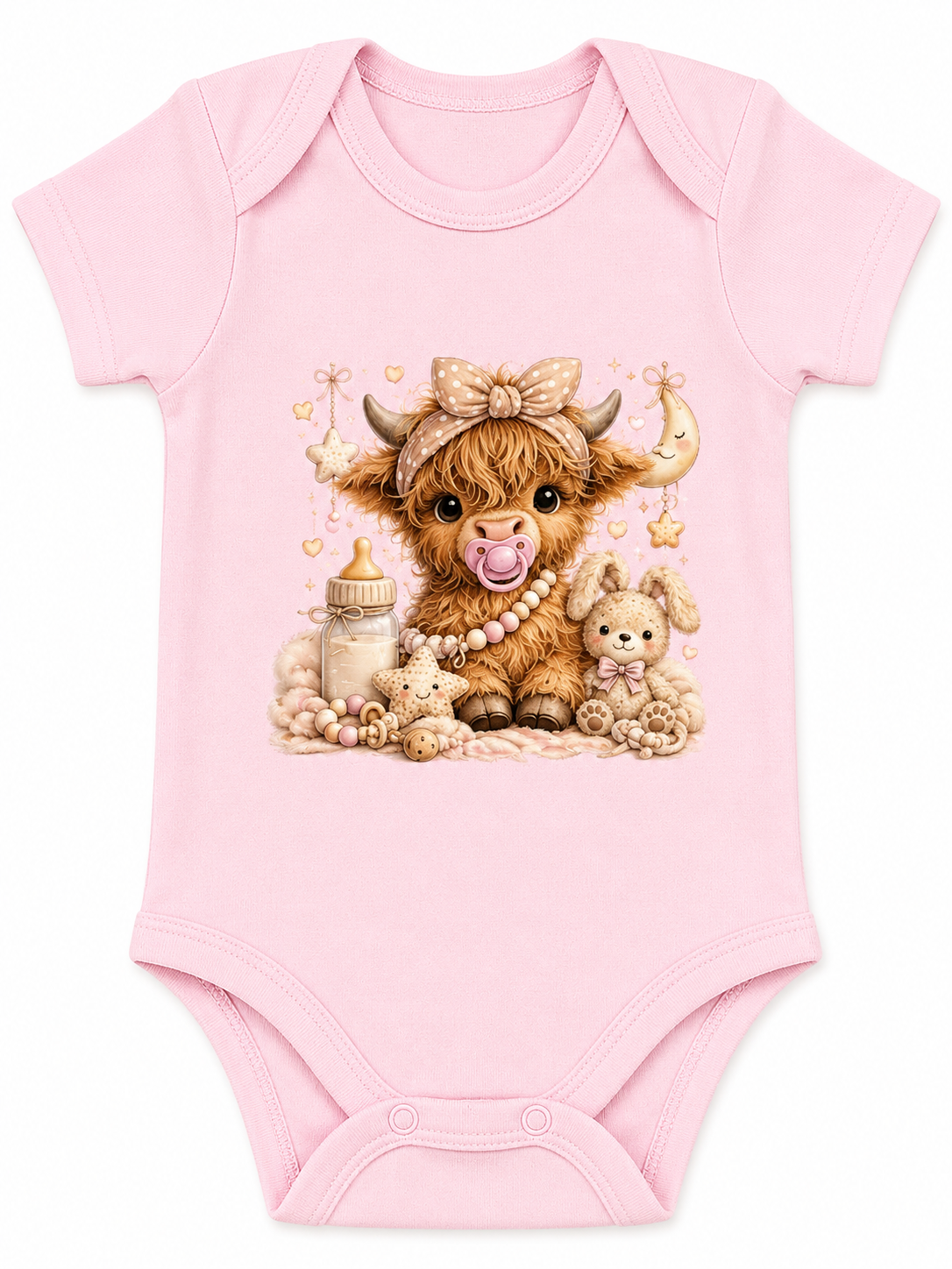 Sweet Baby Highland Cow Pink Baby Onesie