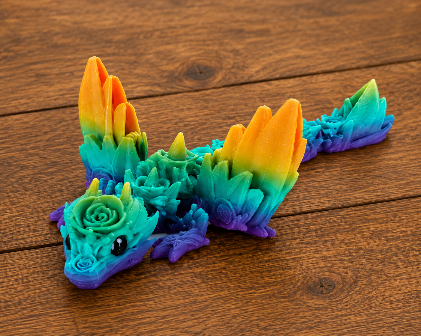 3D Printed Rose Crystal Dragon – 4.4" Rainbow Articulated Dragon