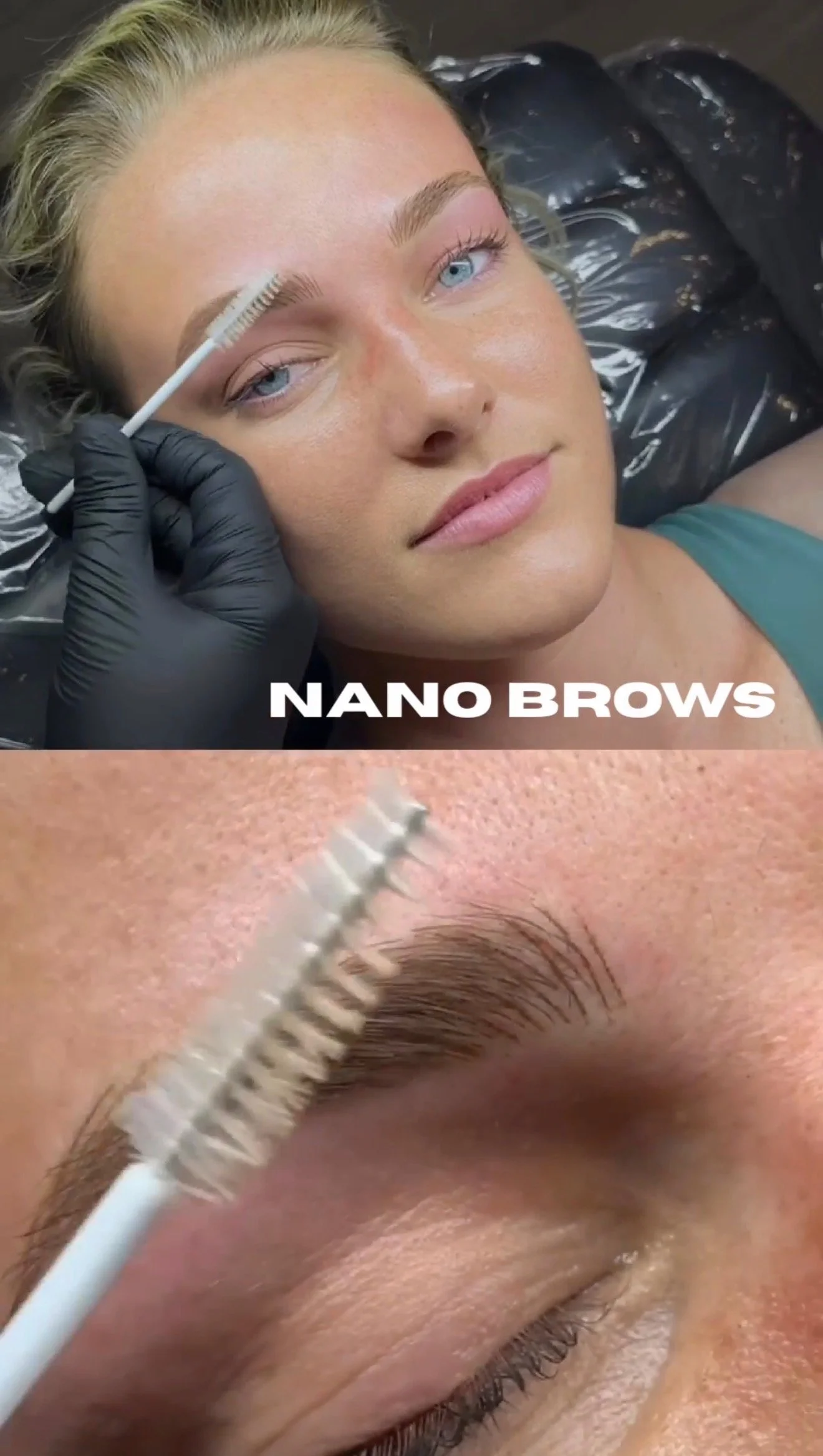 Nano brows before and after in San Diego showing natural hair stroke permanent makeup results.