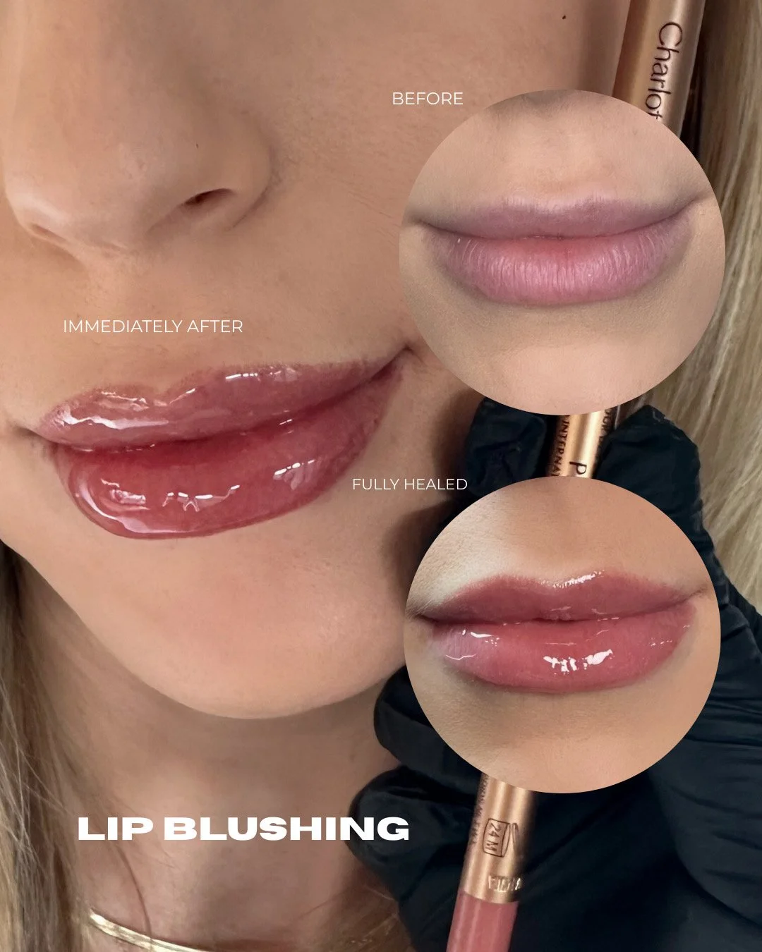 Permanent makeup lip blush close-up detail in San Diego.