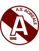 Round logo with a maroon background, a large white letter 'A' in the center, and 'A.S. ACIREALE 1946' written around it.