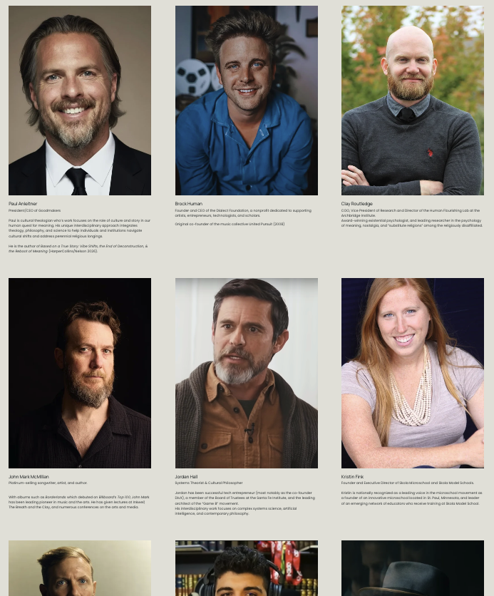 Collage of nine headshots of diverse individuals, including professionals and artists, with backgrounds varying from studio settings to outdoor environments.