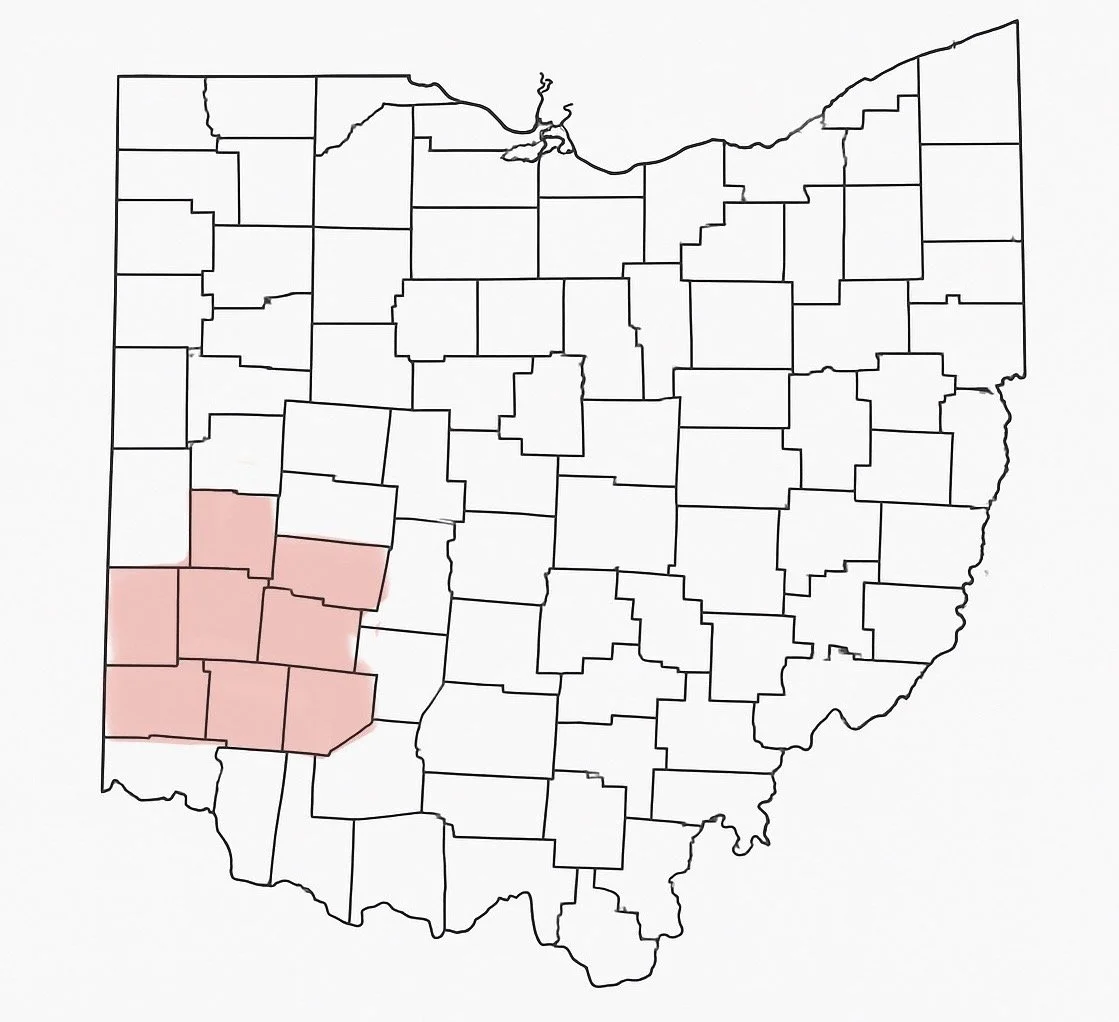 Map of Arkansas highlighting five counties in the southwestern part of the state.