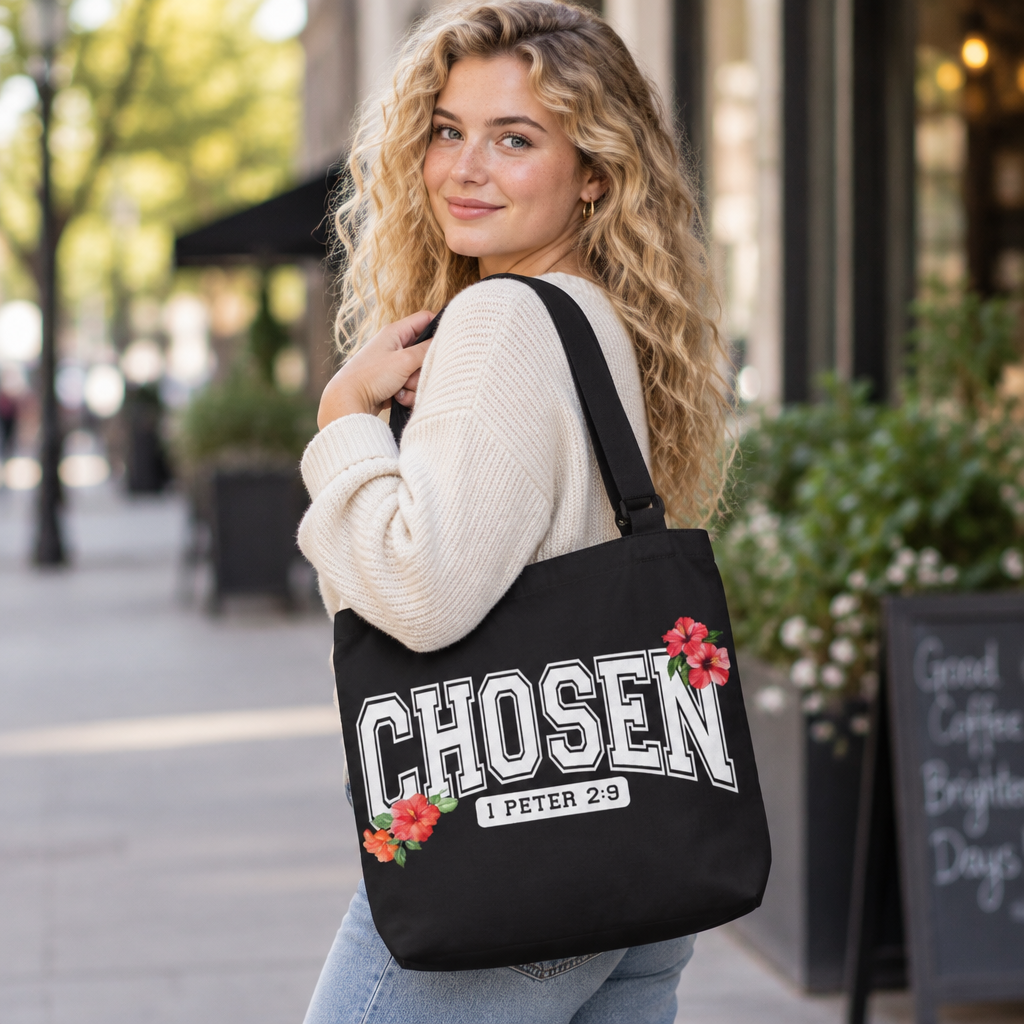 Chosen Hibiscus Tote Bag — 'Chosen 1 Peter 2:9' Adjustable Crossbody Tote