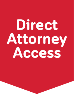 Red shield-shaped sign with white text that reads "Direct Attorney Access"