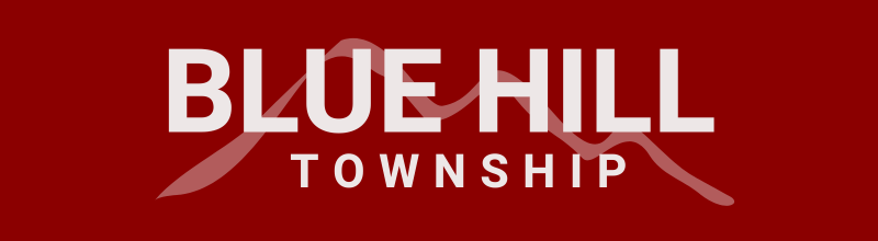 Logo with the text Blue Hill Township on a red background.