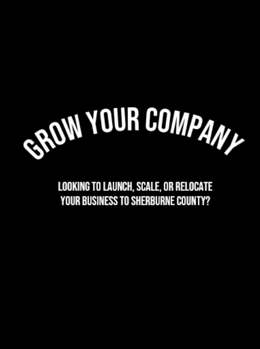 Black background with white text that reads 'Grow Your Company' and 'Looking to launch, scale, or relocate your business to Sherburne County?'