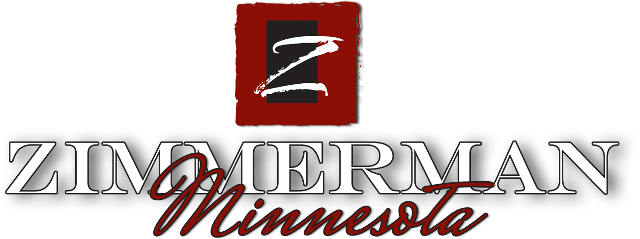 Stylized logo with the text "Zimmerman Minessota" and a black and red rectangular emblem featuring a white stylized letter Z.