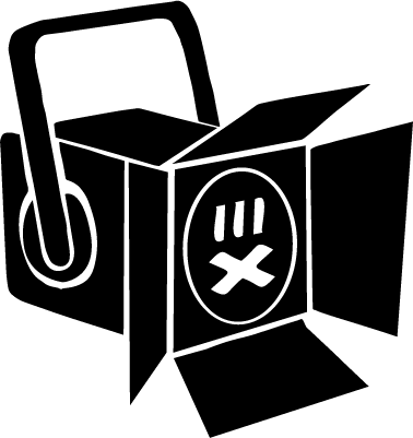 Cartoon of a spotlight with a circle face and x mouth.