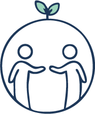 Two stick figure people inside a circle with a small plant at the top.
