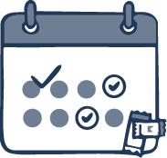 A calendar with a sticker and checkmarks on some dates, and a small note or sticky note attached.