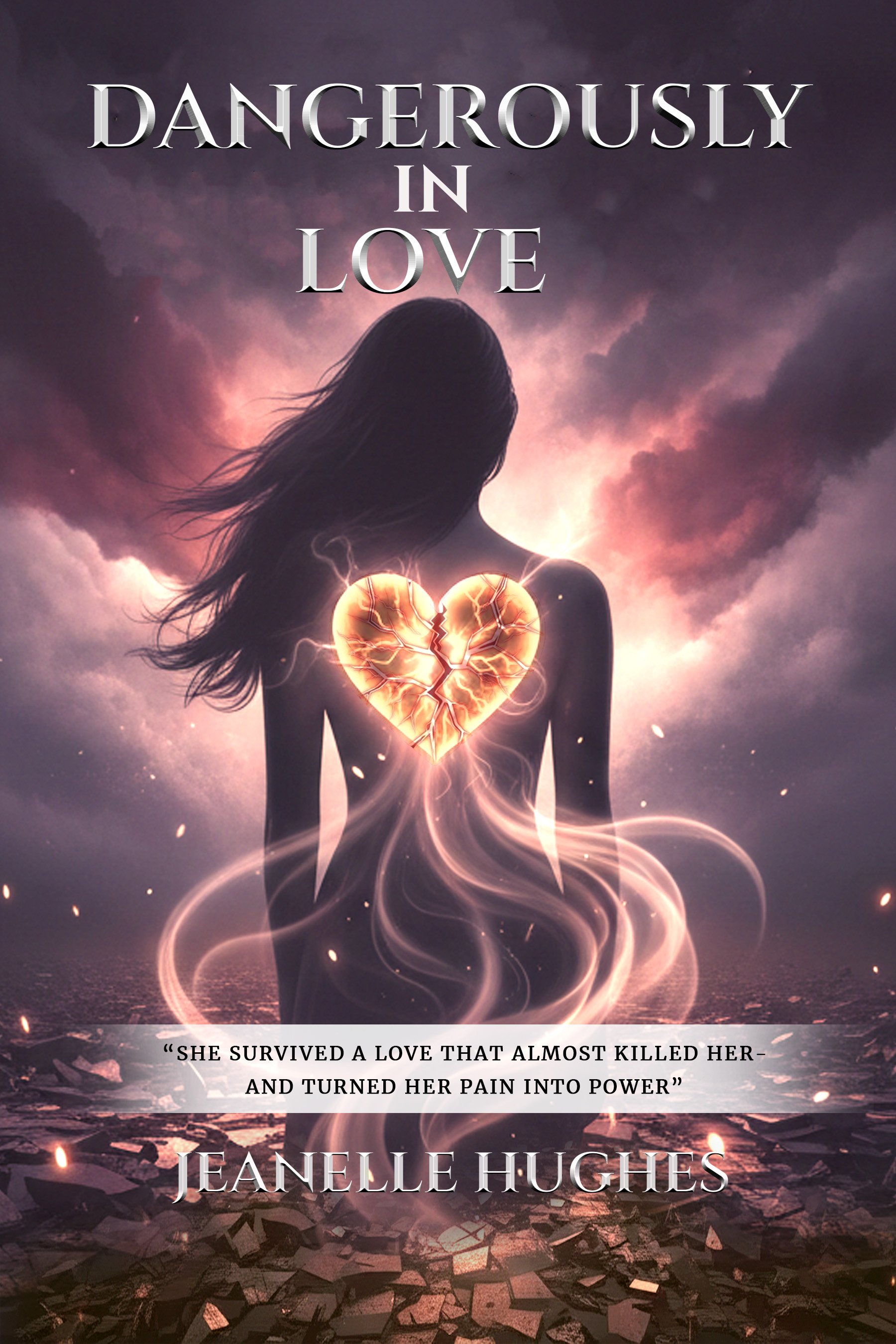 Paperback book cover of “Dangerously in Love” by Jeanelle Hughes, a memoir about toxic love, emotional survival, addiction cycles, and rediscovering self-worth, published by Resilient Voices Media House.