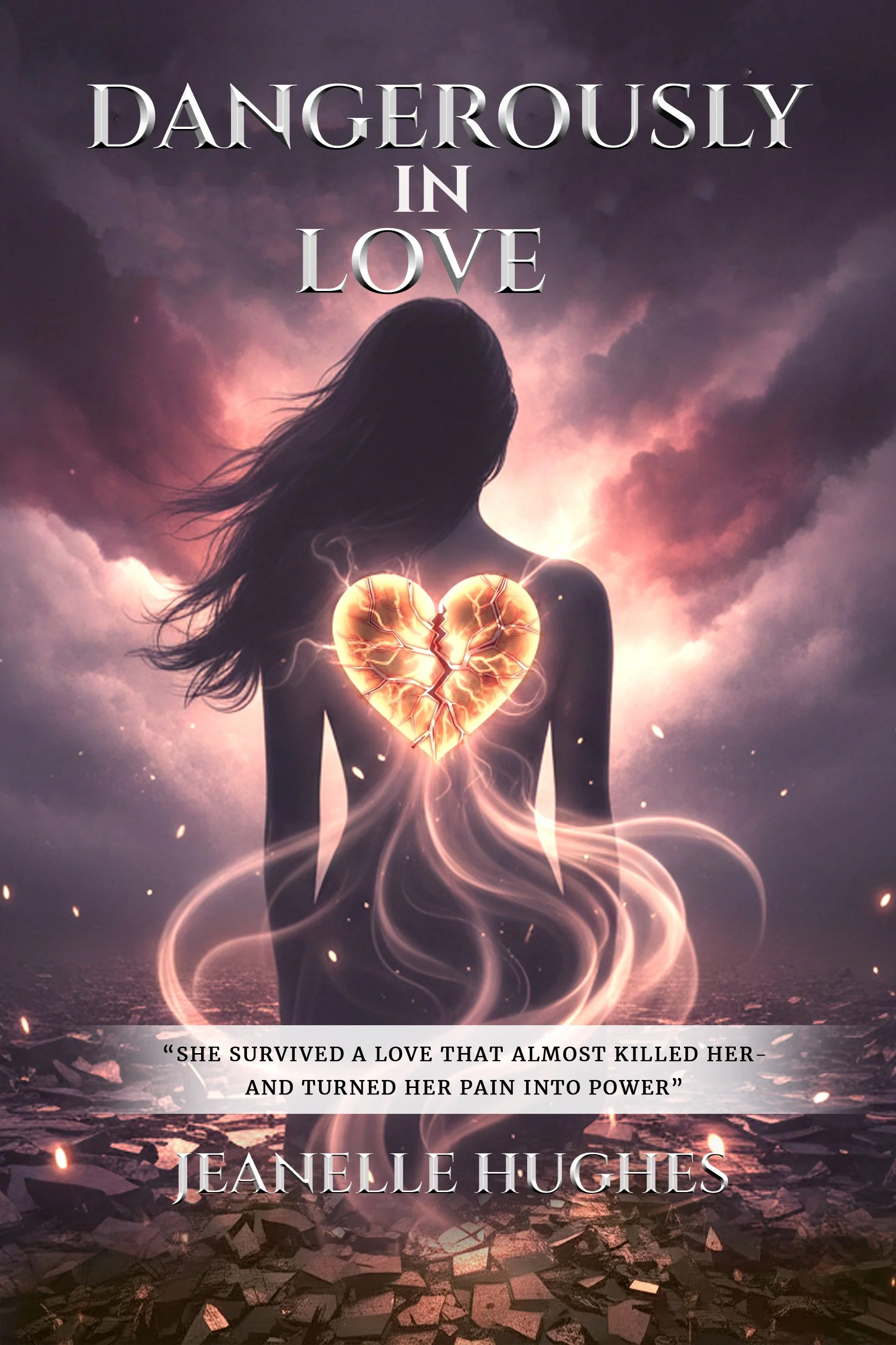 Paperback book cover of “Dangerously in Love” by Jeanelle Hughes, a memoir about toxic love, emotional survival, addiction cycles, and rediscovering self-worth, published by Resilient Voices Media House.