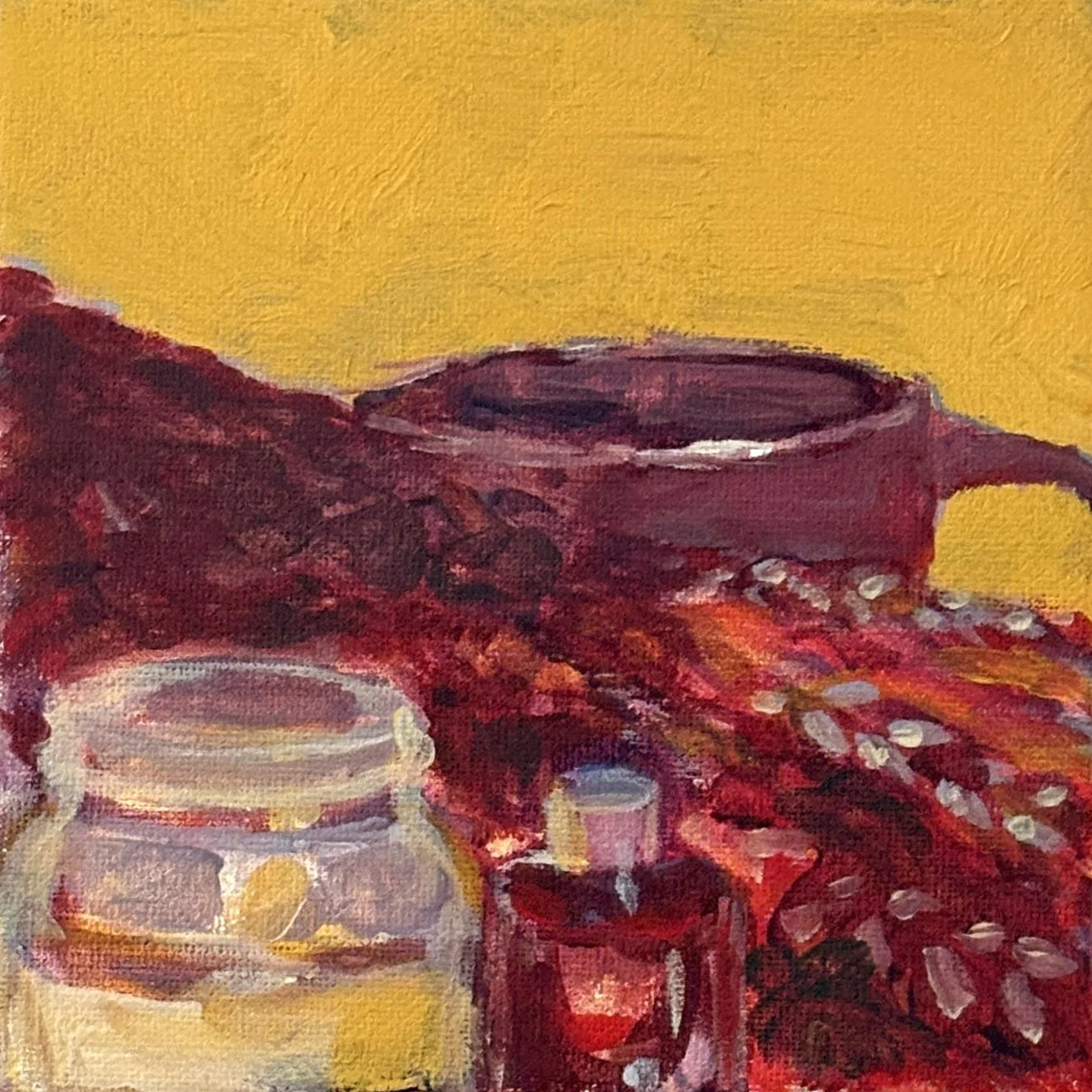 Red, 2025, Acrylic on Canvas, 6x6 inches | $75

"Sipping coffee like you're on a late night show"
-All Too Well by Taylor Swift 