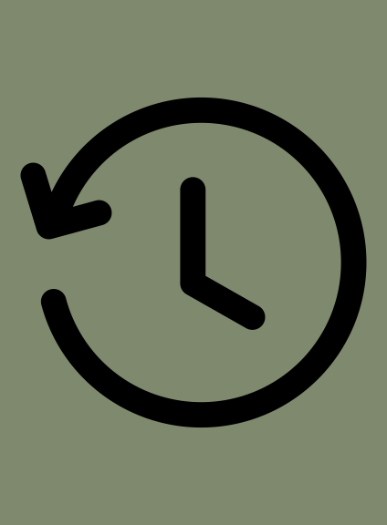 Black clock icon with circular arrow indicating a repeating or backup clock on a green background.